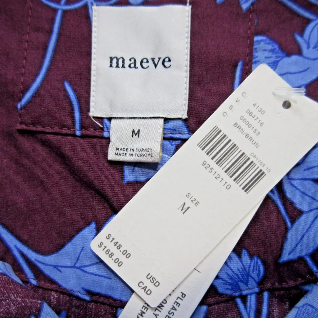 NWT Anthropologie Maeve The Bettina in Brown Blue Floral Tiered Shirt Dress M - Image 6