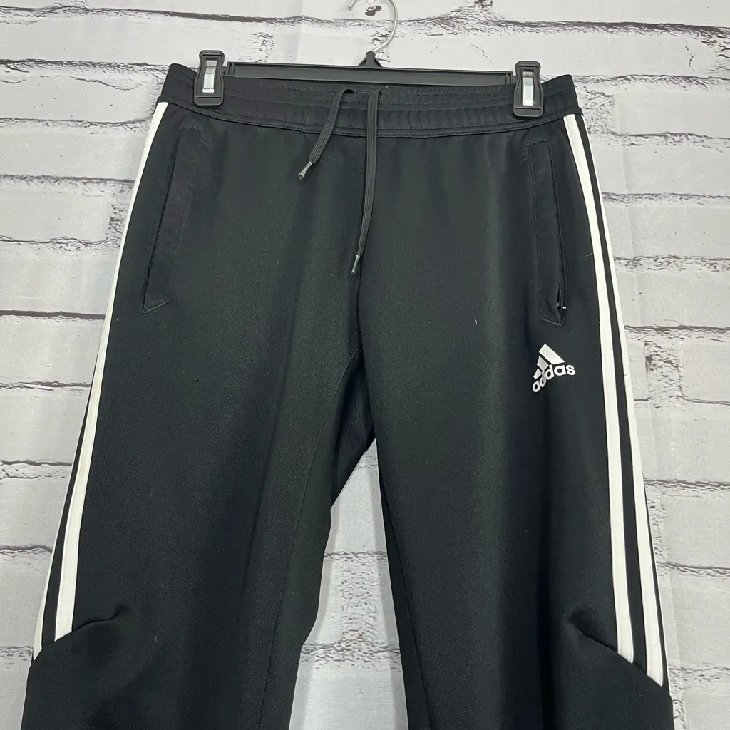 Adidas Black and White Track Pants with Tapered Fit Joggers SZ S Y2K Classic - Image 6