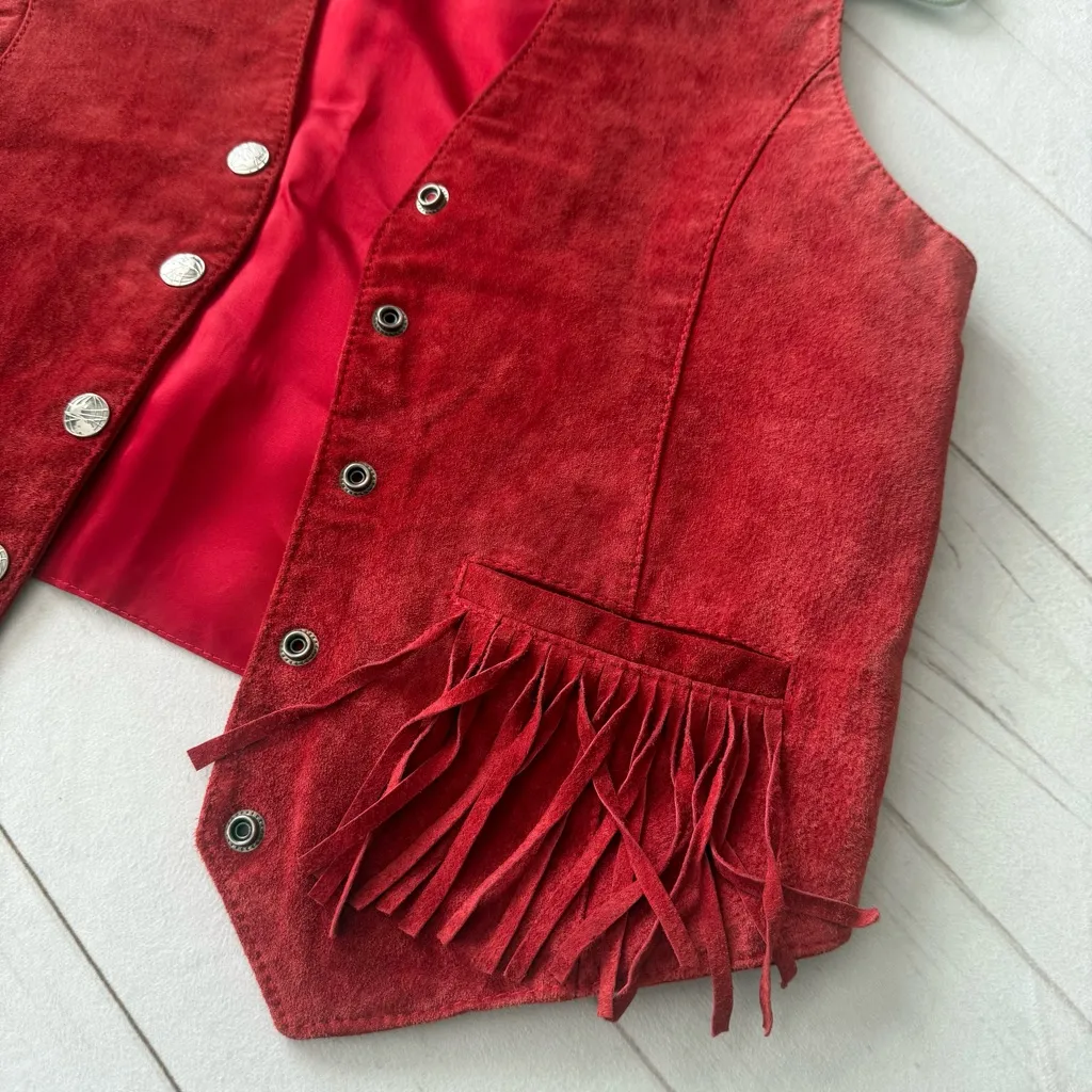 Scullly Red Genuine Leather Fringe Vest Coachella, Cowgirl, Rodeo Women’s 10 - Image 2
