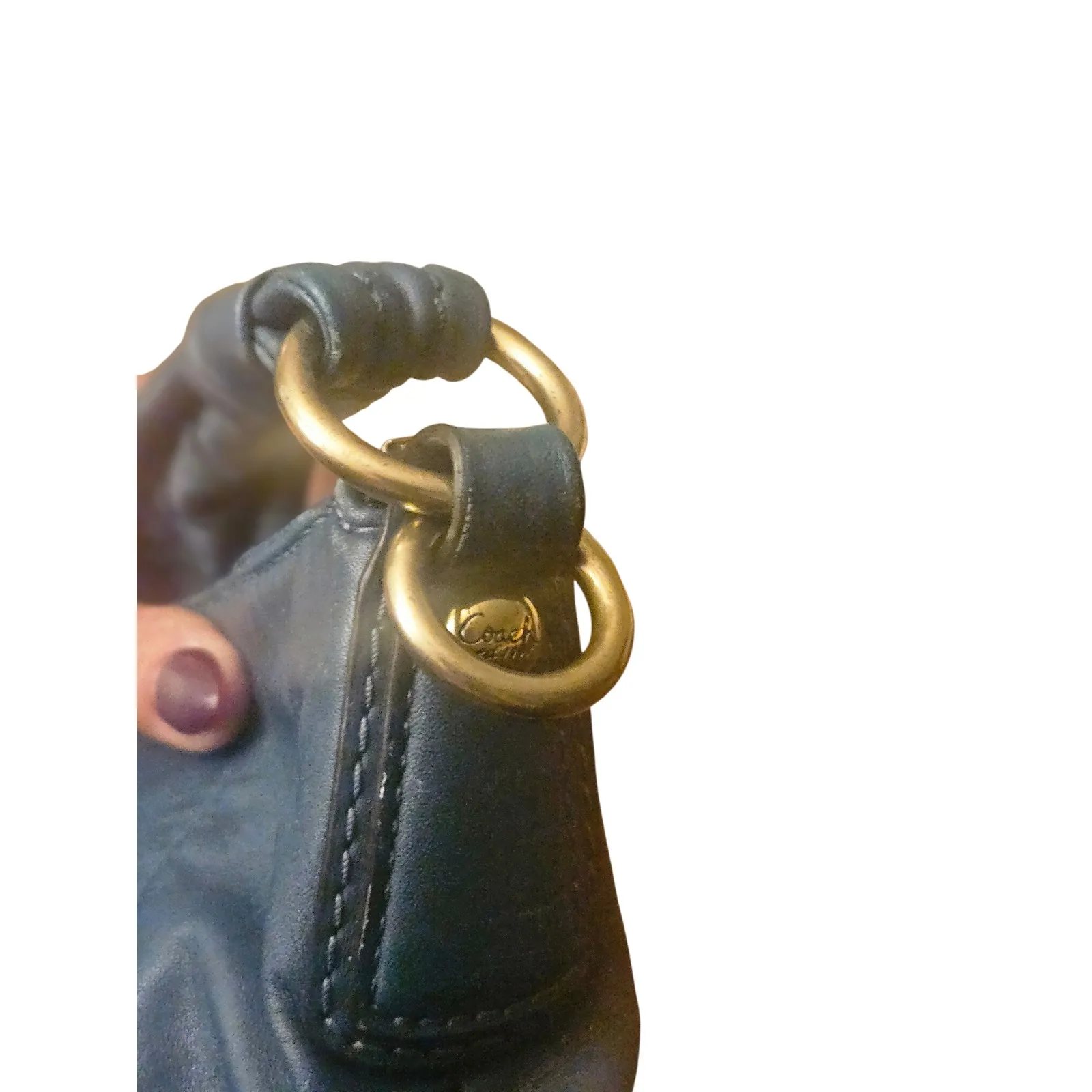 Coach Leather Hobo Shoulder Bag Slate Blue Gold Hardware - Image 3