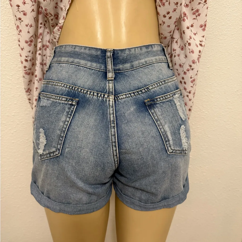 SHEIN Blue Distressed Jean Shorts - Image 2