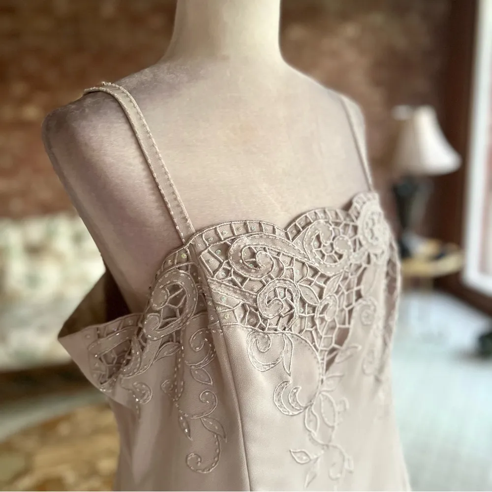 Karen Miller Dress Formal Long Beaded Taupe Beige 16 Cocktail Evening Occasion - Image 14