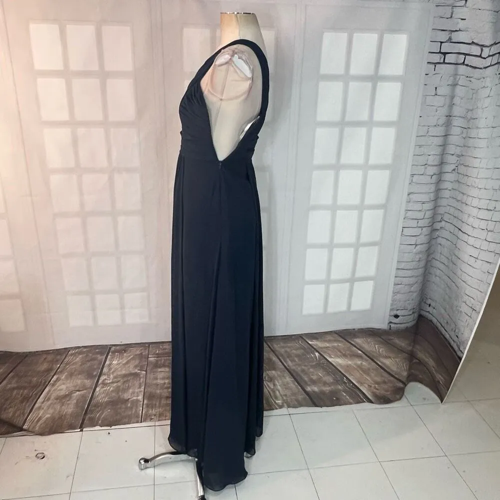 Monique Lhuillier Blue Pleated Surplice Neck Sleeveless Bridesmaid Gown Sz 2 - Image 7