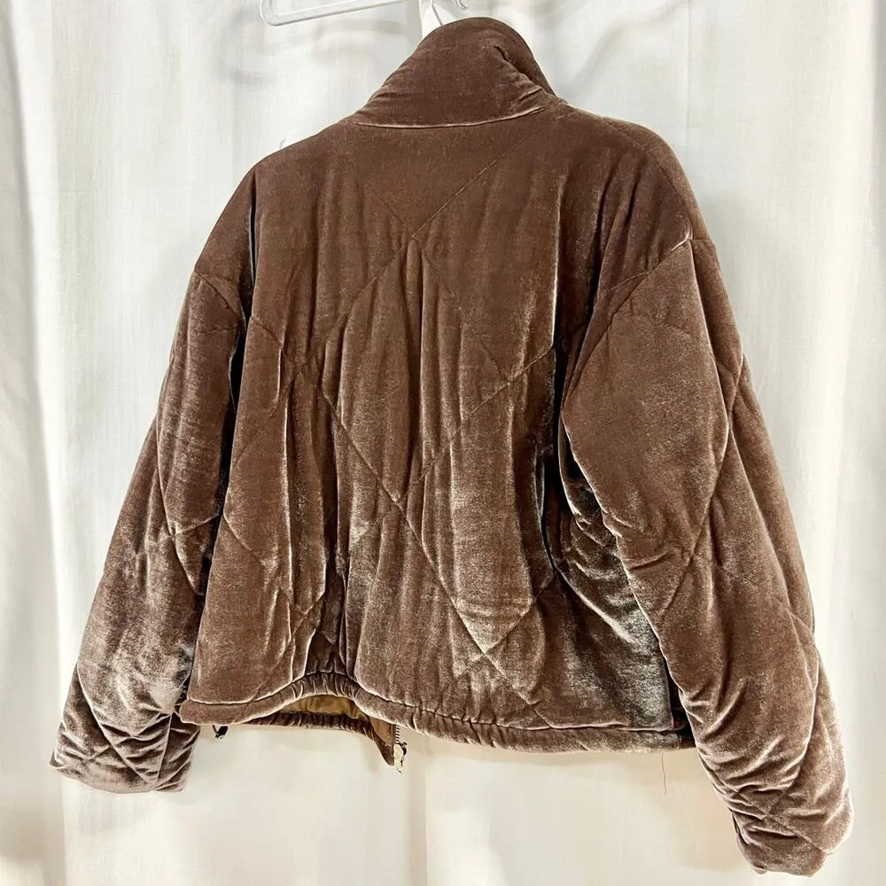 Olivaceous Velvet Crush Long Sleeve Full Zip Bomber Jacket Mocha Women's Size S - Image 7