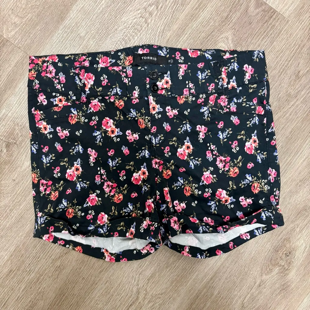 Torrid Black Floral Stretch Shorts* - Image 2