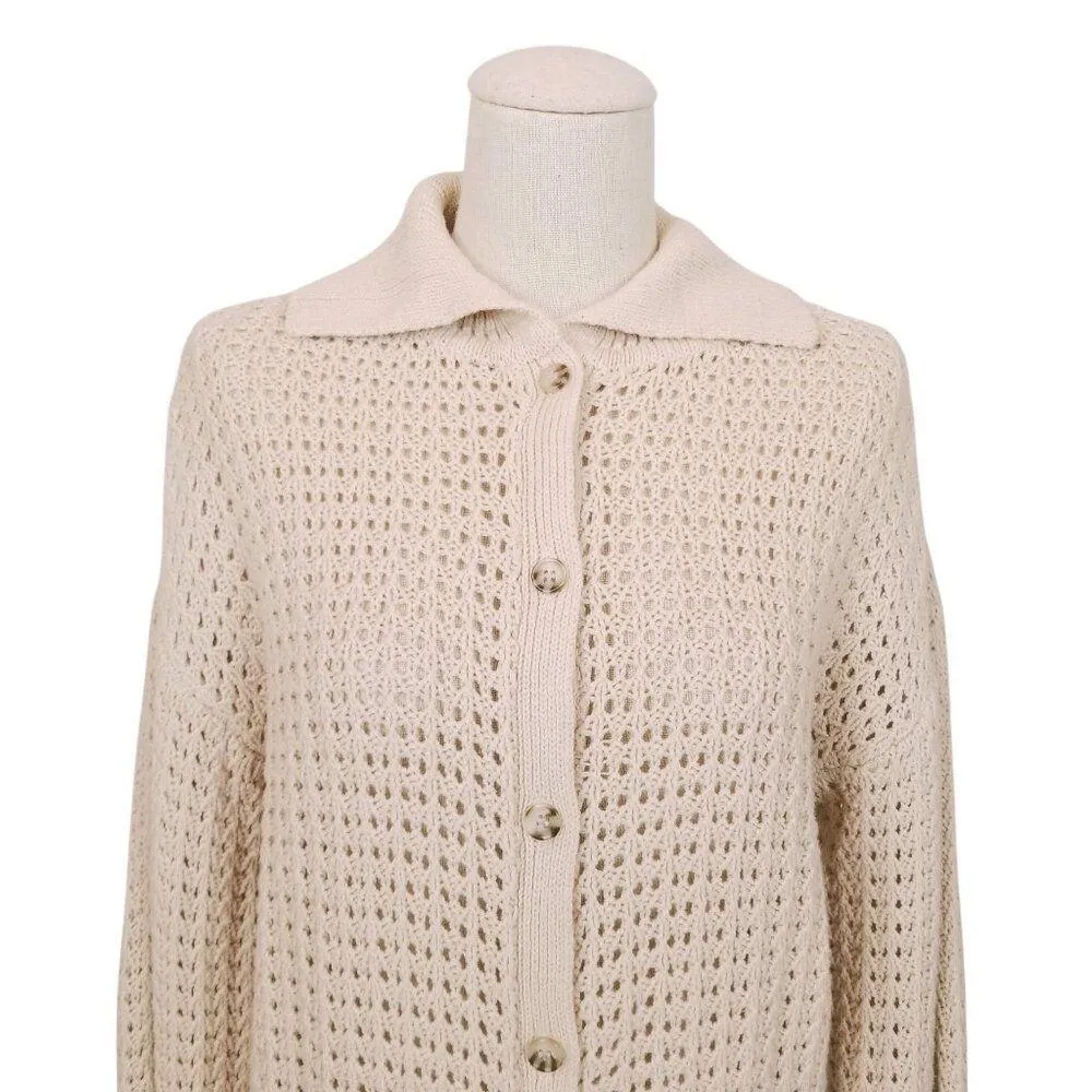 Rachel Zoe Button Front Cotton Cardigan Oatmeal Beige Sz Small - Image 2
