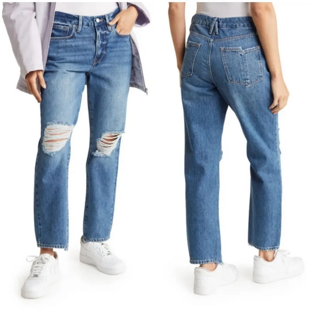 💕GOOD AMERICAN💕 Good Vintage Straight-Leg High-Rise Raw Hem Jeans 6/28 NWT - Image 3