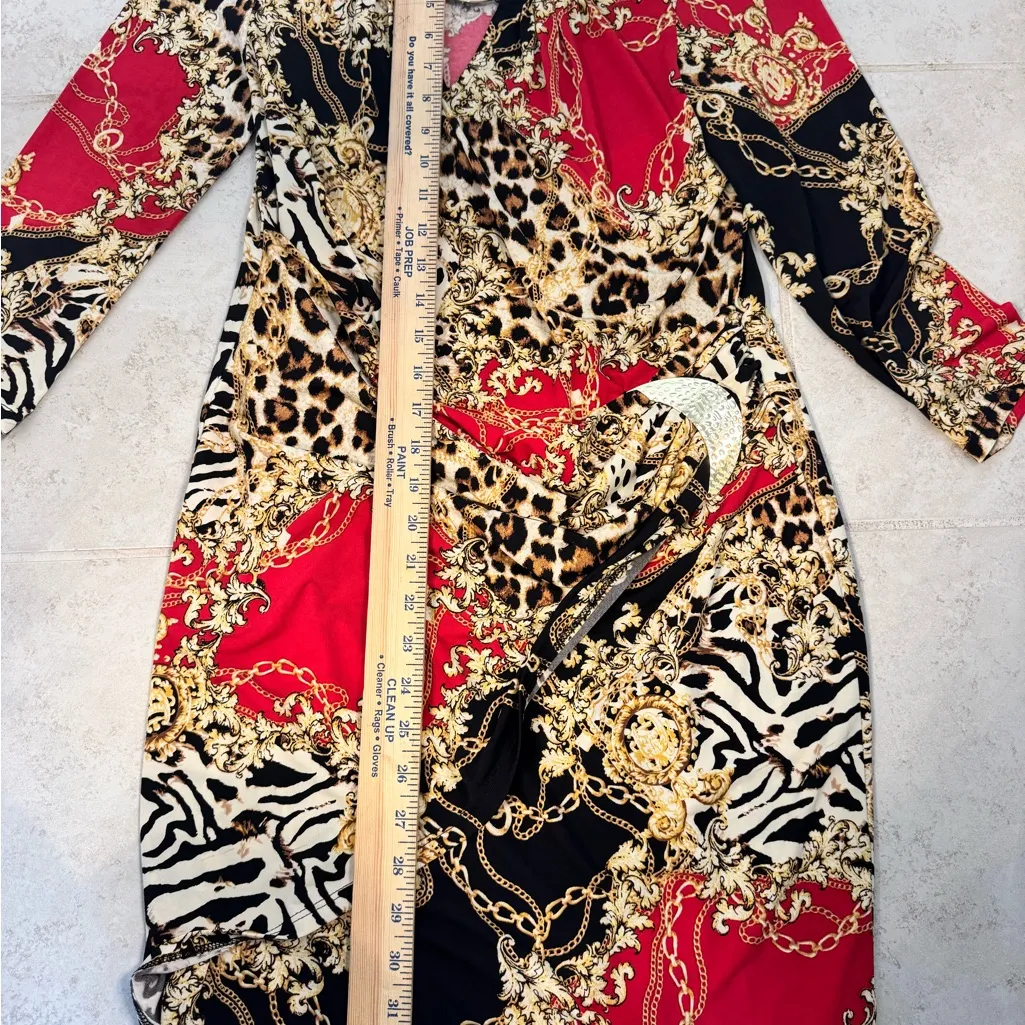 Thalia Sodi Animal Print Baroque Chain Ruched Dress Size M - Image 8