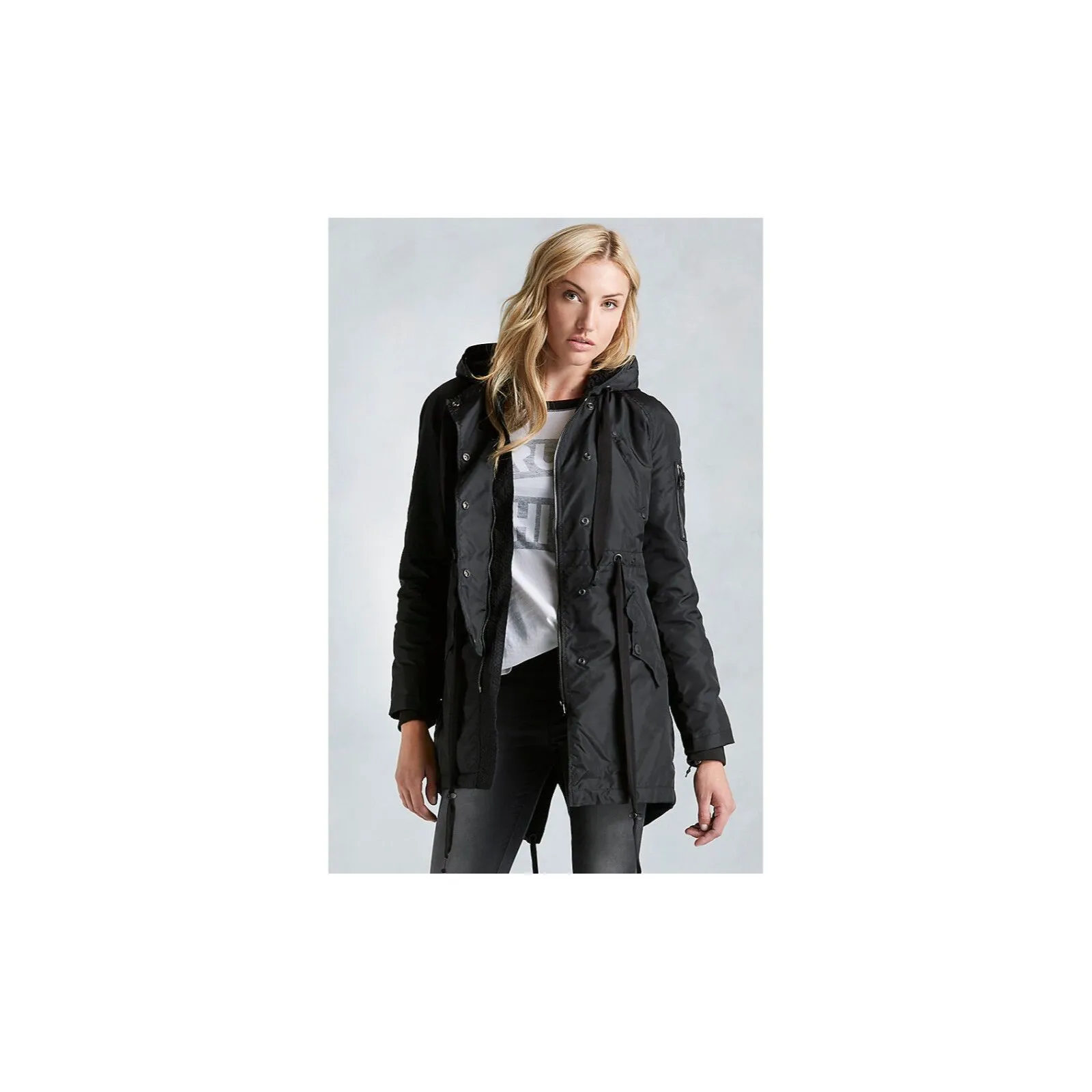 New NWT Womens $348 Parka Sherpa Designer True Religion Jeans Black S Hood Coat - Image 2