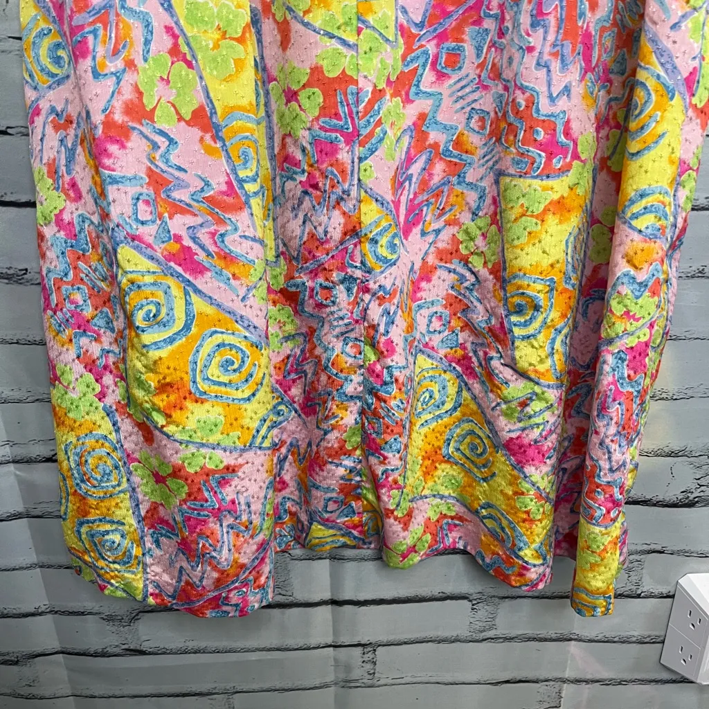 David Brown 1980s Vintage Pink Yellow Maxi Nightgown Dress 3/4 Puff Sleeve M Size M - Image 2