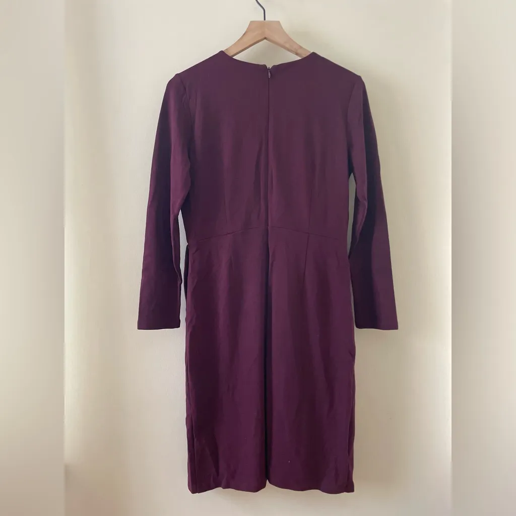 Ann Taylor LOFT Faux-Wrap V-Neck Tulip Hem Long Sleeve Dress Maroon Size 8 NWT - Image 3