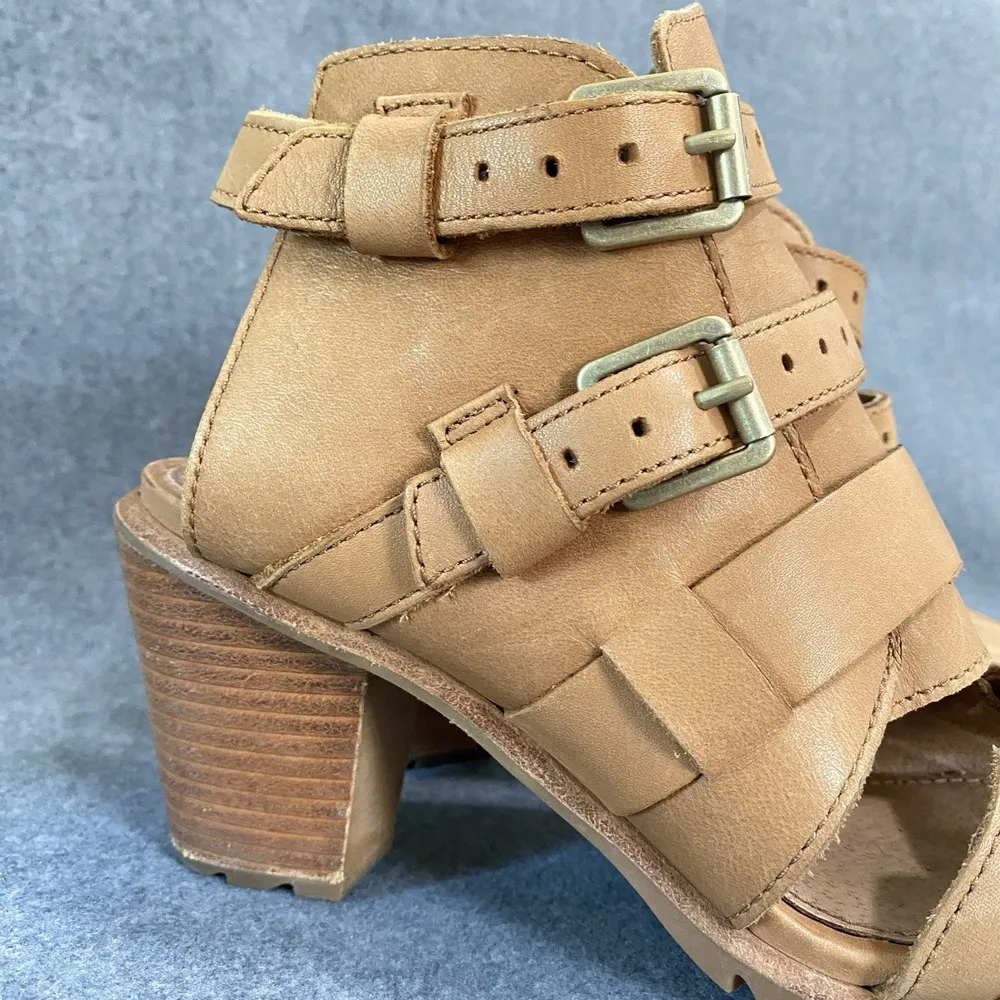 SOREL Nadia Sz 7 Buckle II Tan Strappy Open Toe Stacked Block Heel Sandals - Image 4