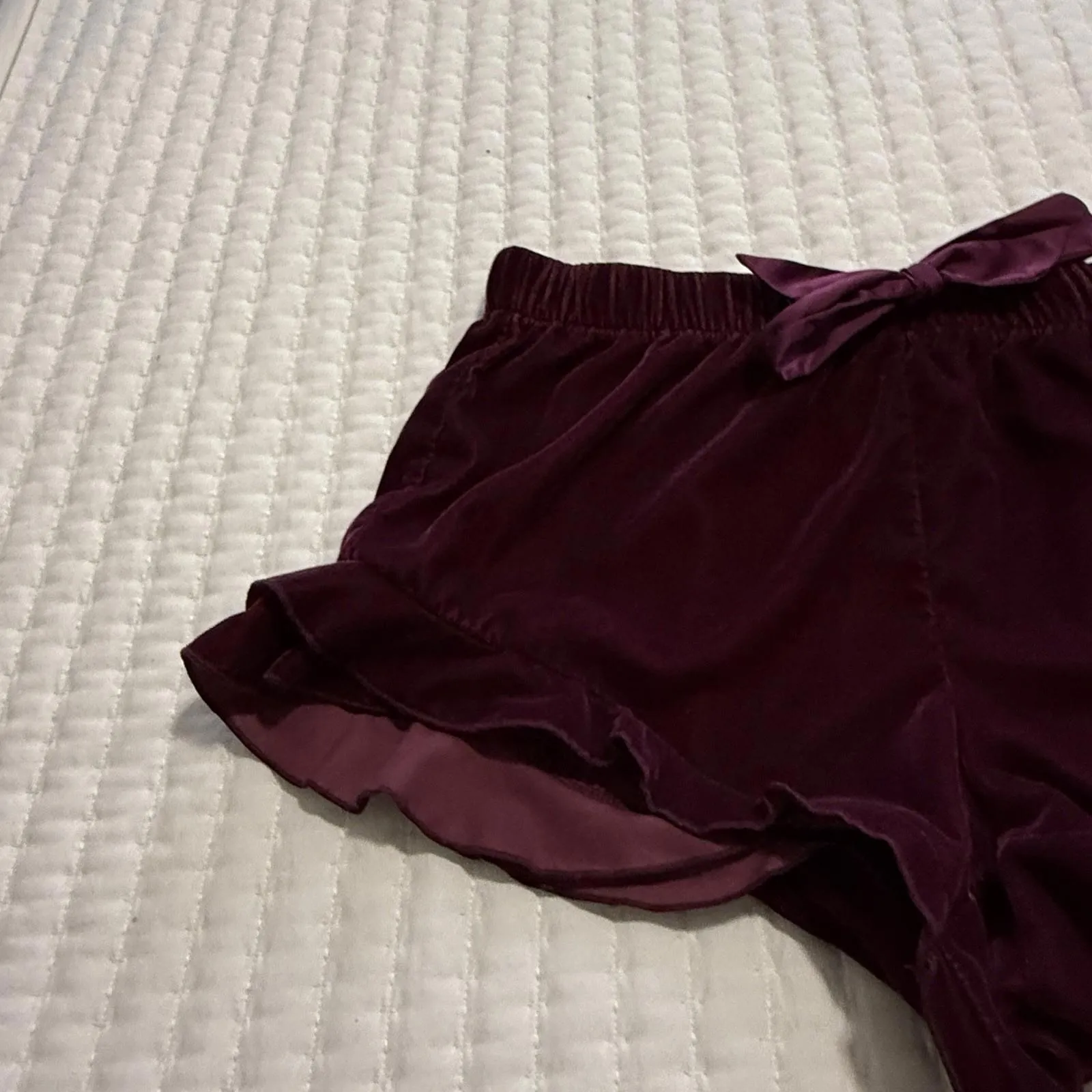 Victoria's Secret Purple Ruffled PJ Pajama Shorts Velvet Small S Ribbon Waist - Image 3