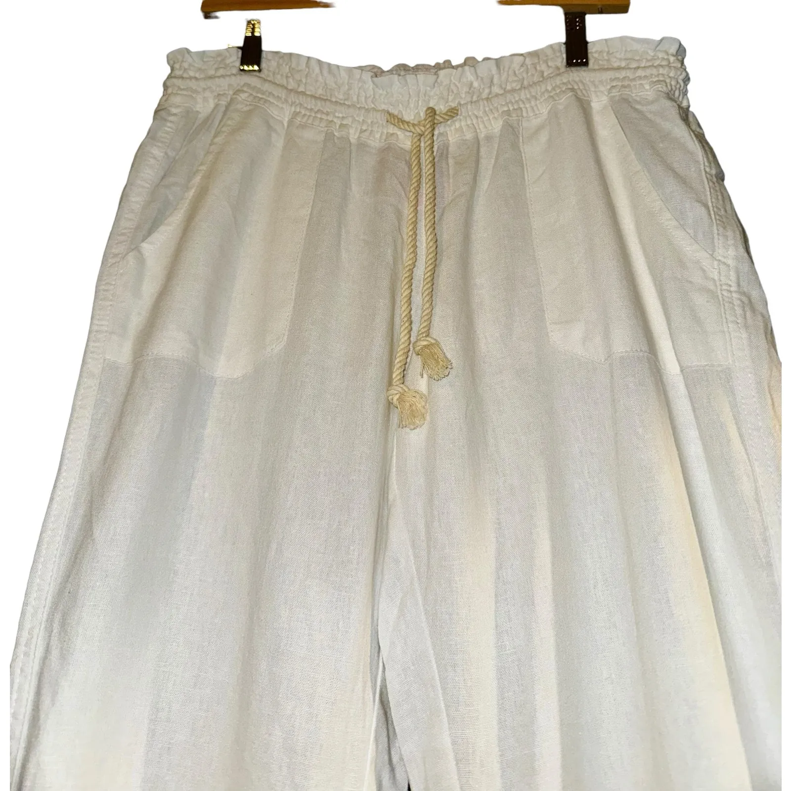 New Roxy Linen Blend Wide Leg Pants Womens Large Breathable Lightweight Nautical - Image 2