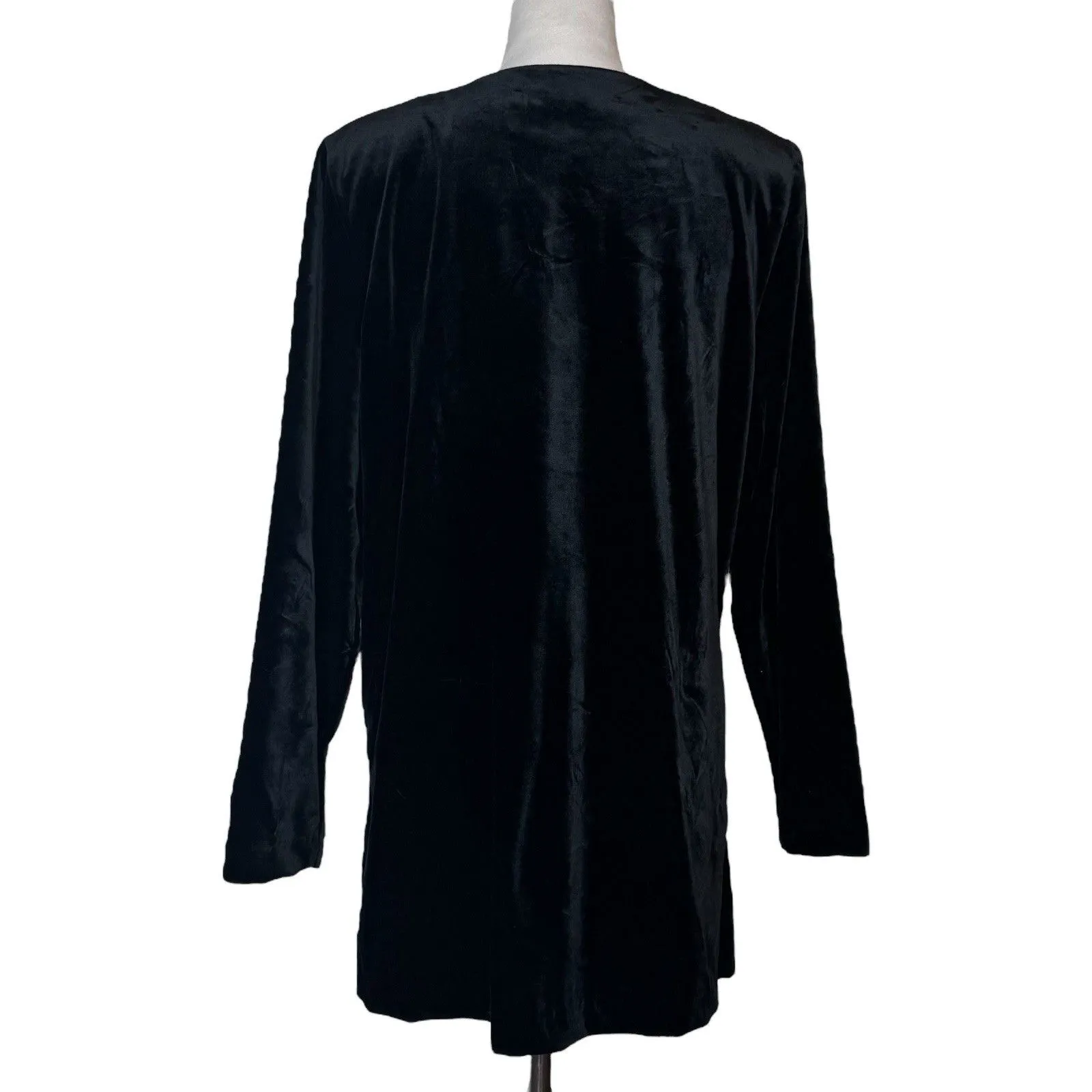 Vintage Y2K Black Velvet Knot Button Down Blouse Jacket Size 14 Whimsigoth Vamp - Image 5