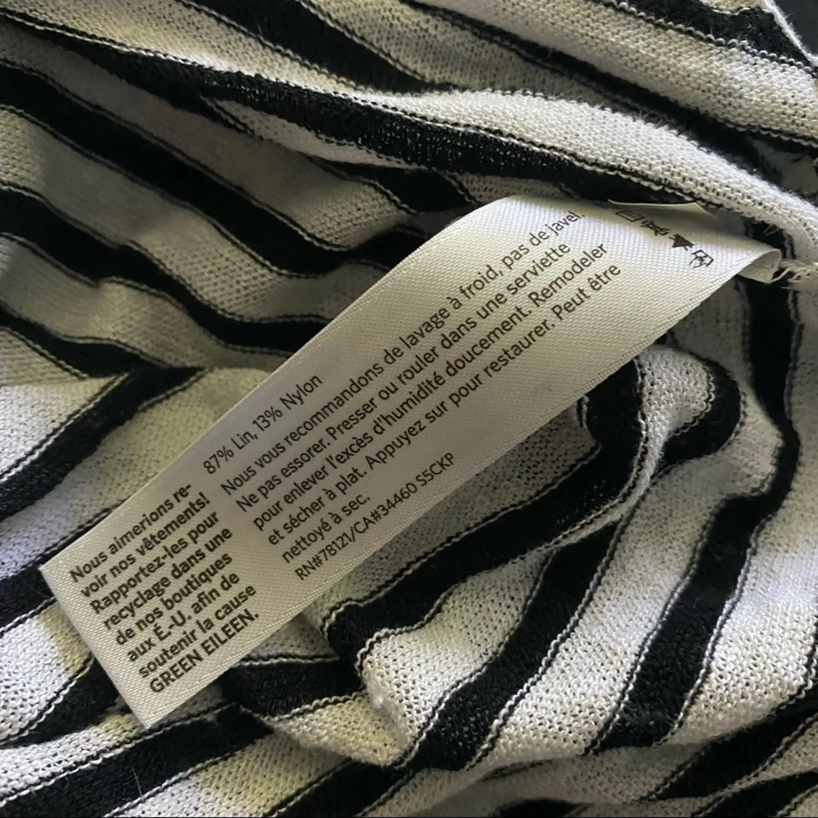 Eileen Fisher Tank Top Linen Blend Black & White Stripe Sleeveless - Image 6