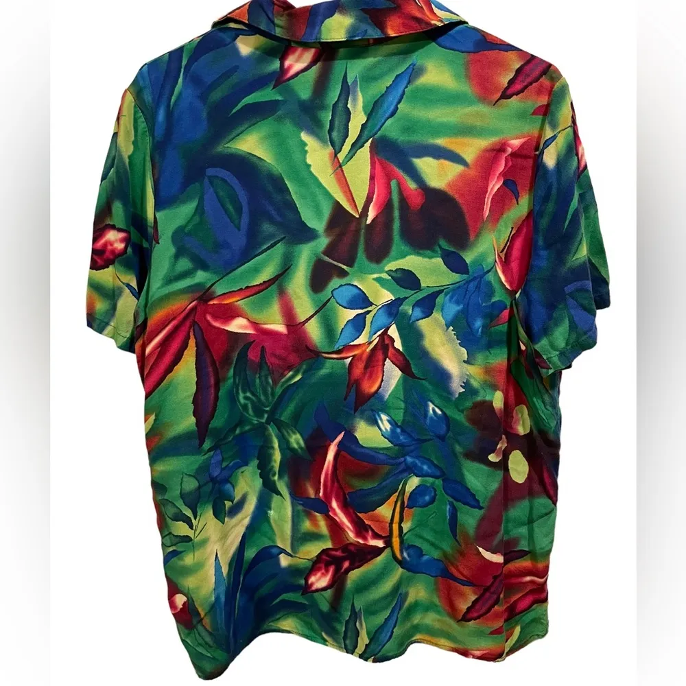 Passports Vintage Abstract Art to Wear Eclectic Stoner Hippie Leaf Button Blouse - Image 3