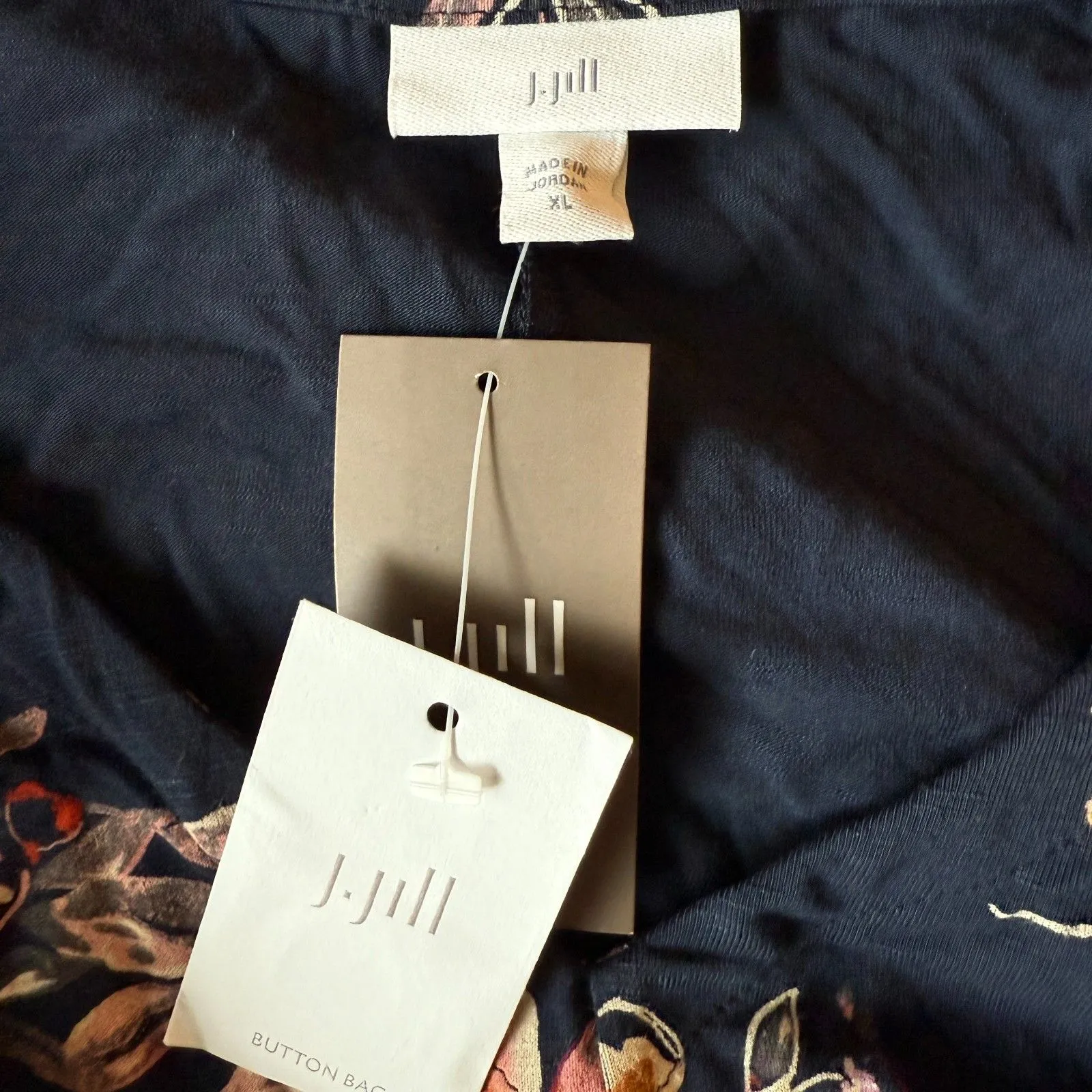 New w/ Tags J. Jill Navy Blue Floral Button Up Tie Belt Midi Dress W/ Pockets XL - Image 4