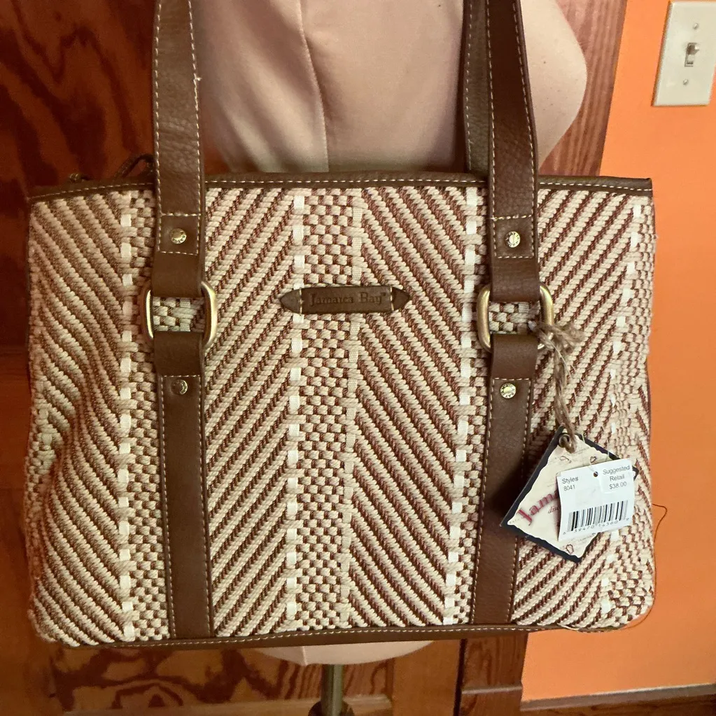 NWT Jamaica Bay Woven Tote | Neutral Brown & Cream Shoulder Bag - Image 12