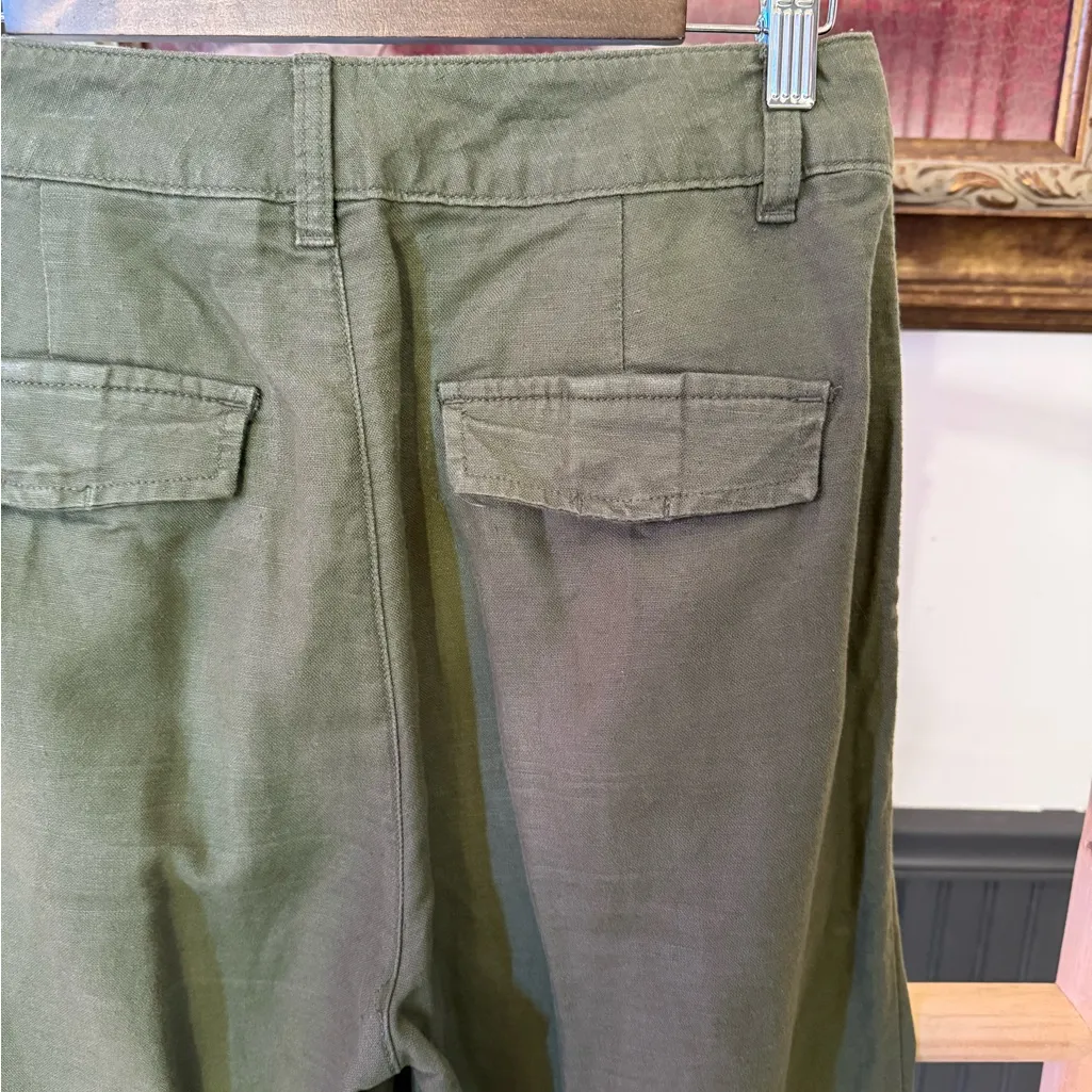 Gap Pleated Linen Cotton Trouser Pants in Olive Green Sz 4 💚🍄 - Image 6