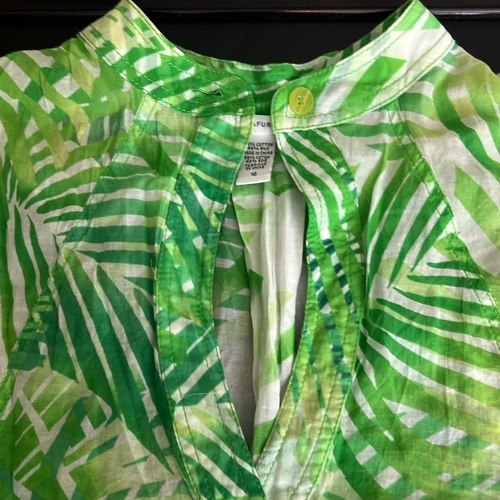 Diane von Furstenberg tunic, thin cotton beach cover, green leaves print, sz 10 - Image 7