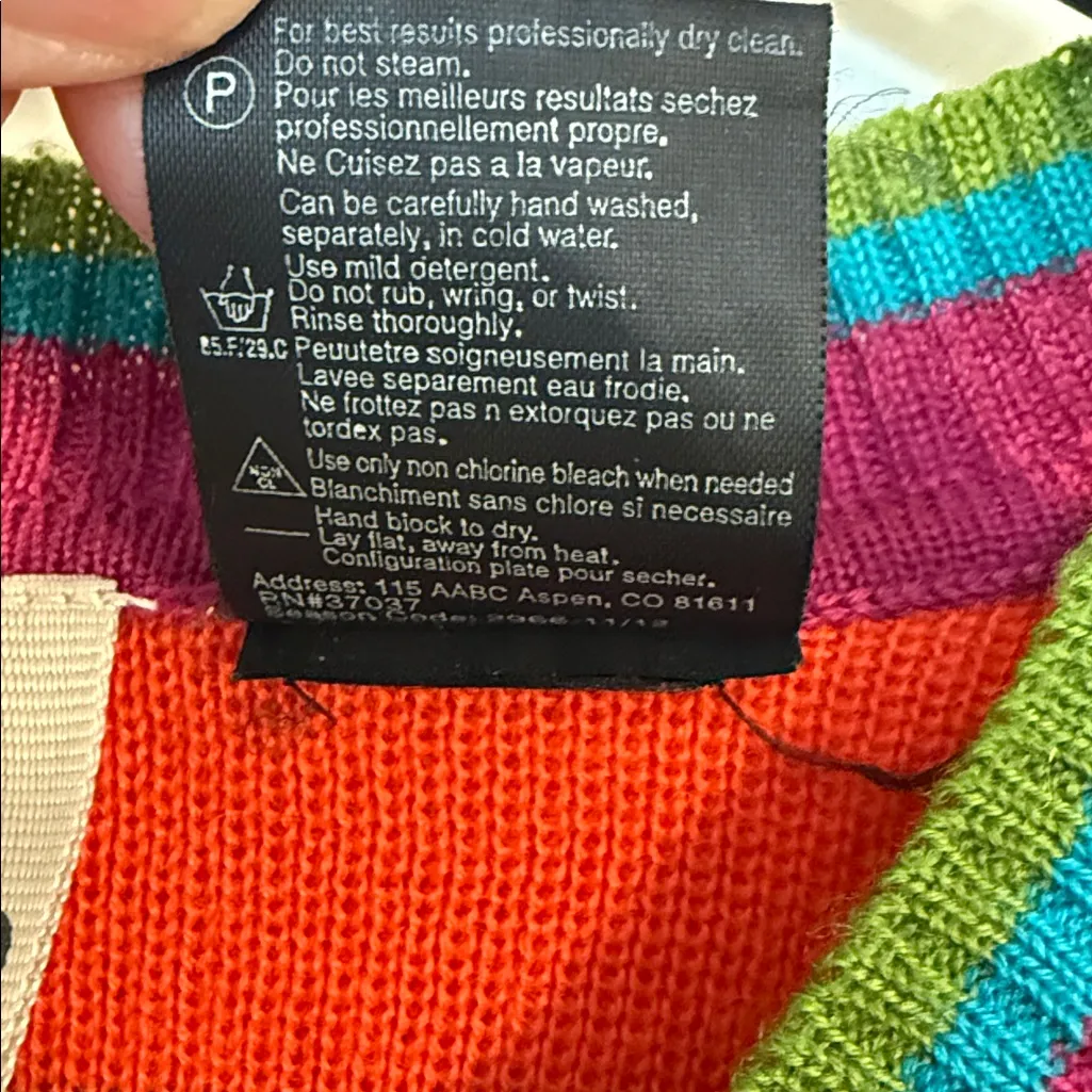 Vintage Obermeyer Ski Sweater Black With Horizontal Stripes XS - Image 3