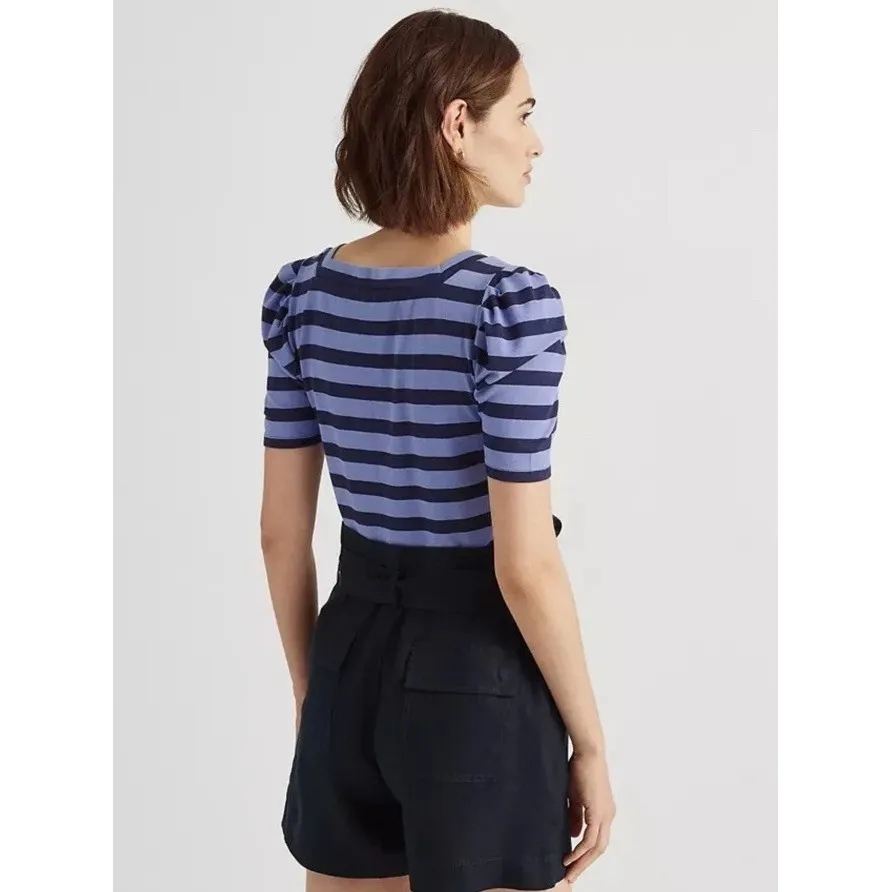 Lauren Ralph Lauren Striped Puff-Sleeve T-Shirt Blue Lochfrench Navy Size‎ S $80 - Image 2