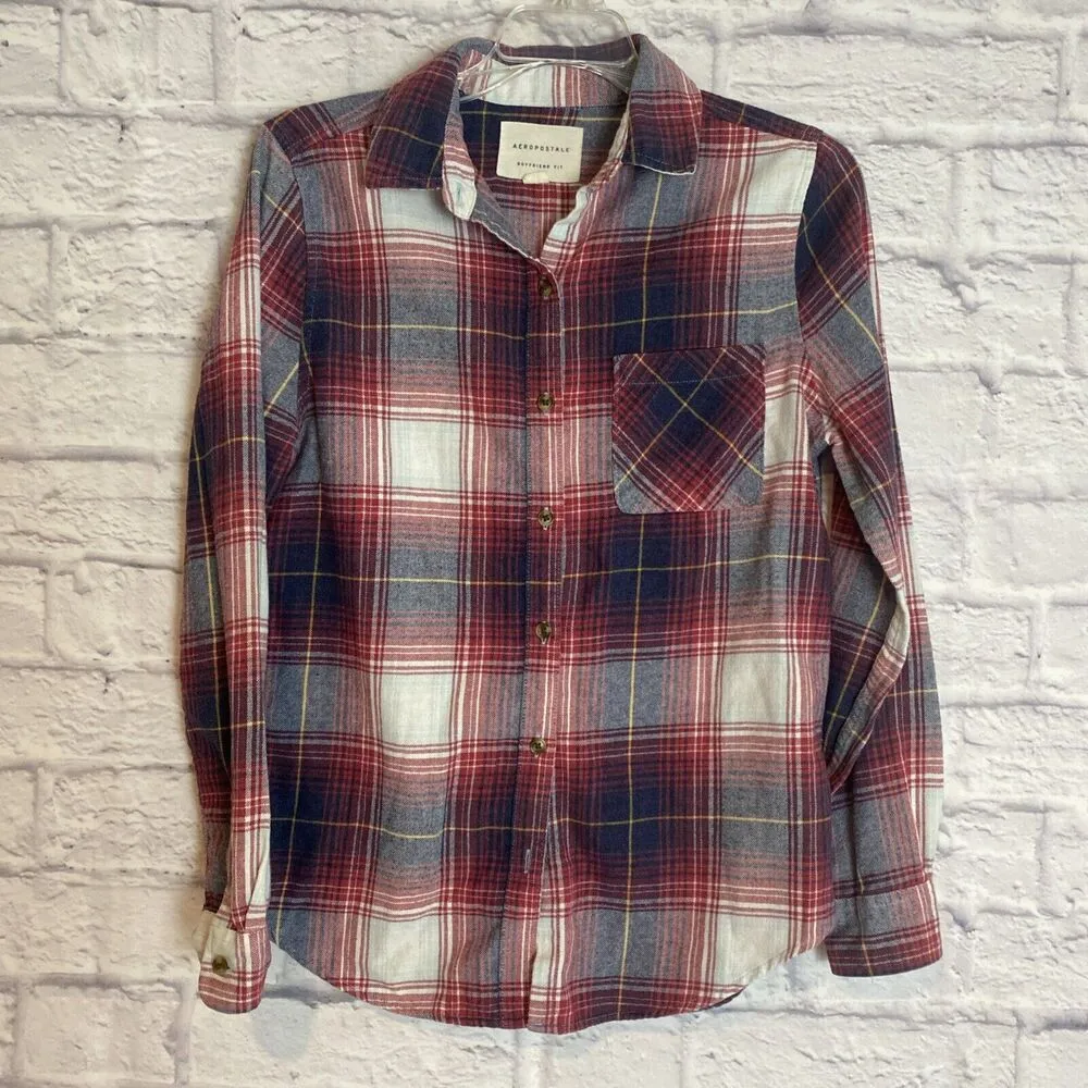 Aeropostale Boyfriend Fit Cozy Casual Everyday Plaid Shirt Size Small - Image 6