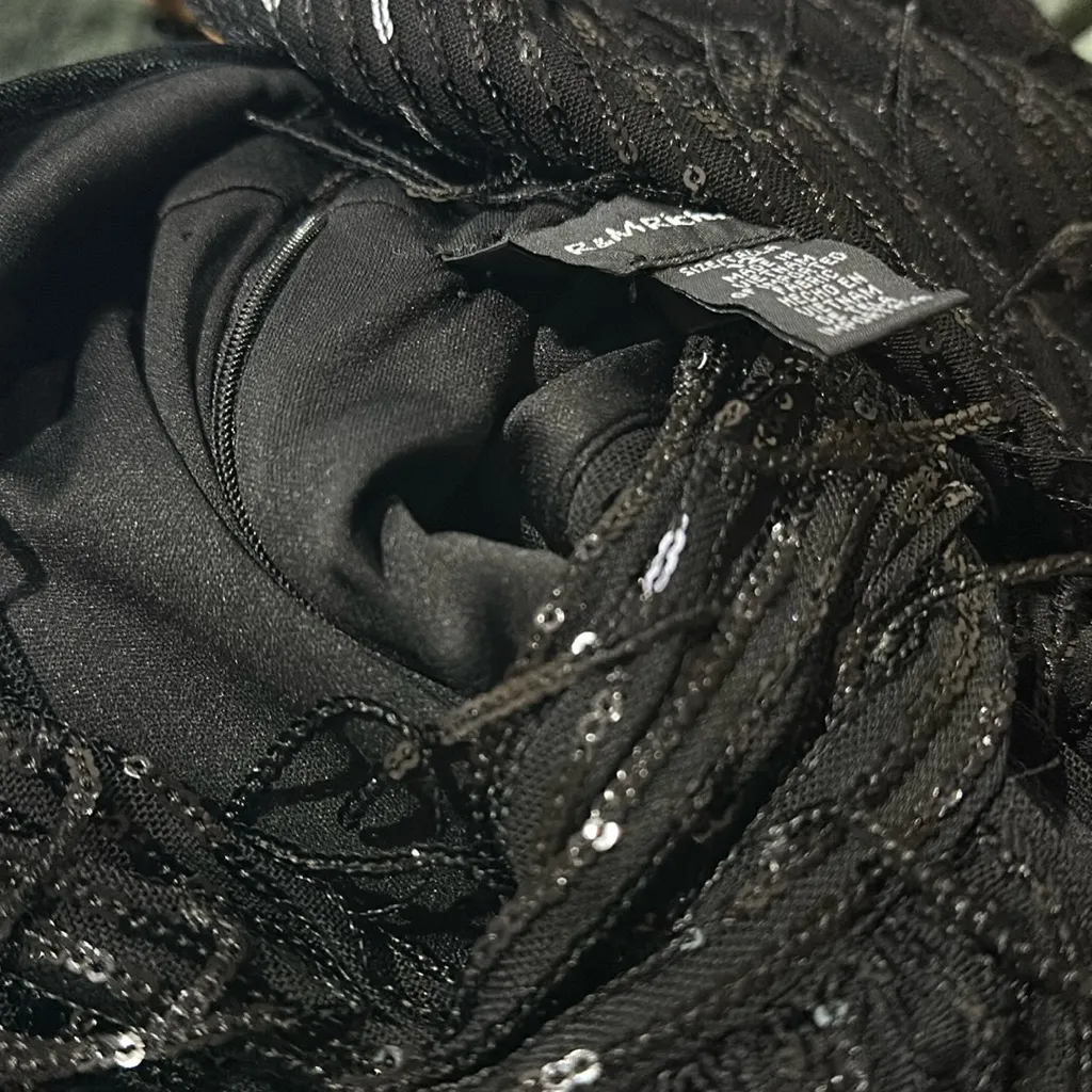 NEW R&M Richards Embroidered Sequin Fringe Column Mock Neck Halter Dress Wedding - Image 5