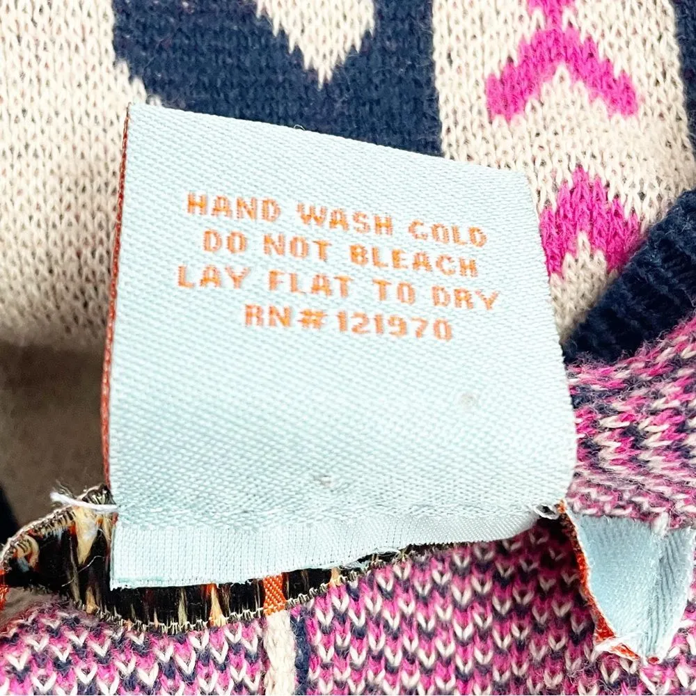 Flying Tomato Boho Aztec Sweater Kimono Size Medium Tan Navy Hot Pink Southwest - Image 9