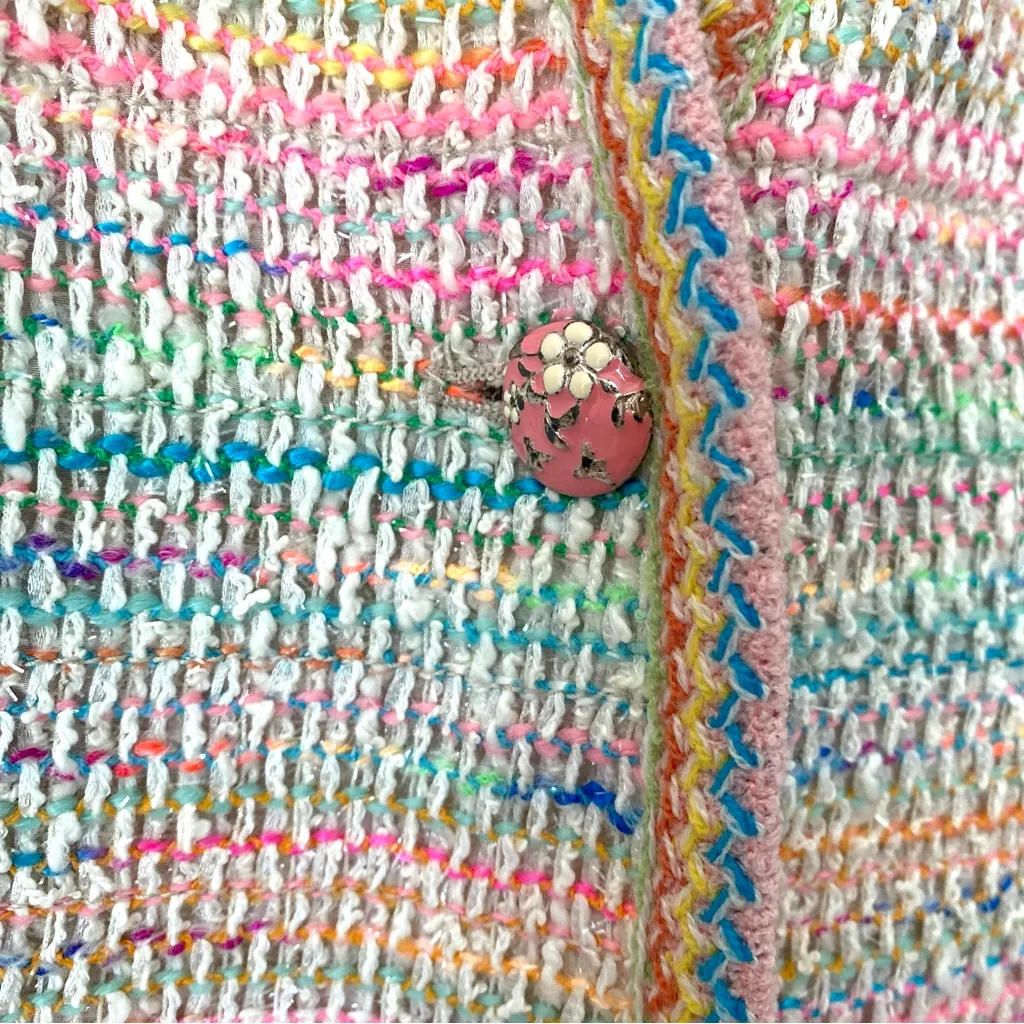 Emanuel Ungaro Confetti Colored Tweed Blazer Jacket Cream Metallic Pink size 12 - Image 8