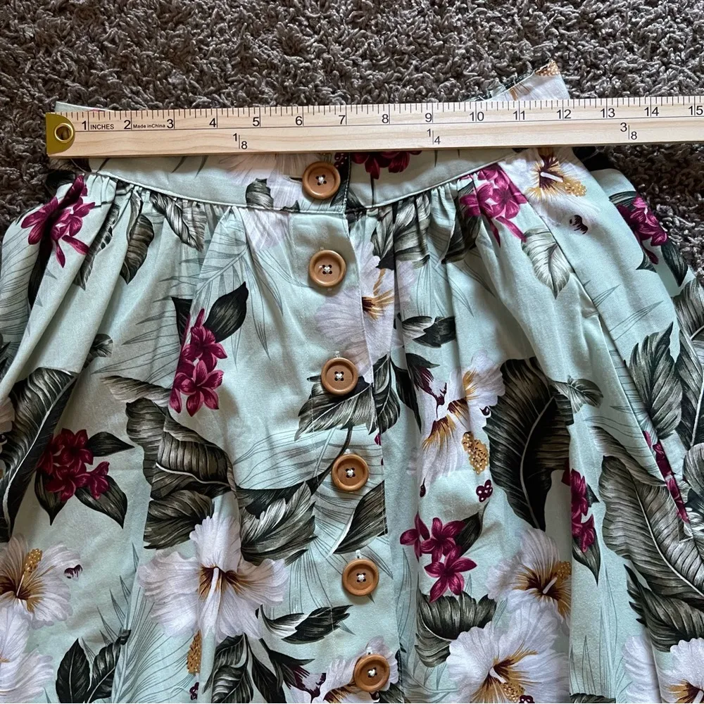 Hell Bunny Skirt 5433 Tahiti Mint Hibiscus Midi A-Line Skirt with Pockets Sz XS - Image 5