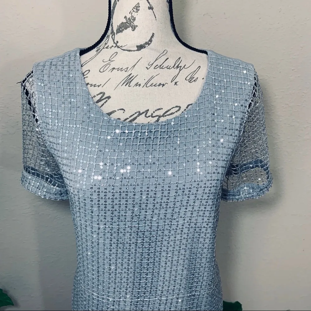 Gianni Bini Sequin Mesh Gray Silver Sparkle Dress - Image 2
