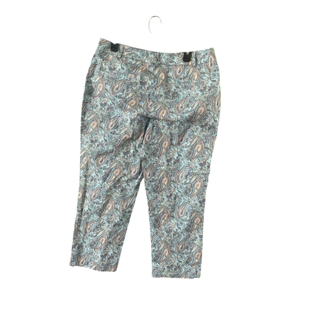 Women's Talbots Plus 14 Blue Beige Paisley Cropped Pants - Image 4