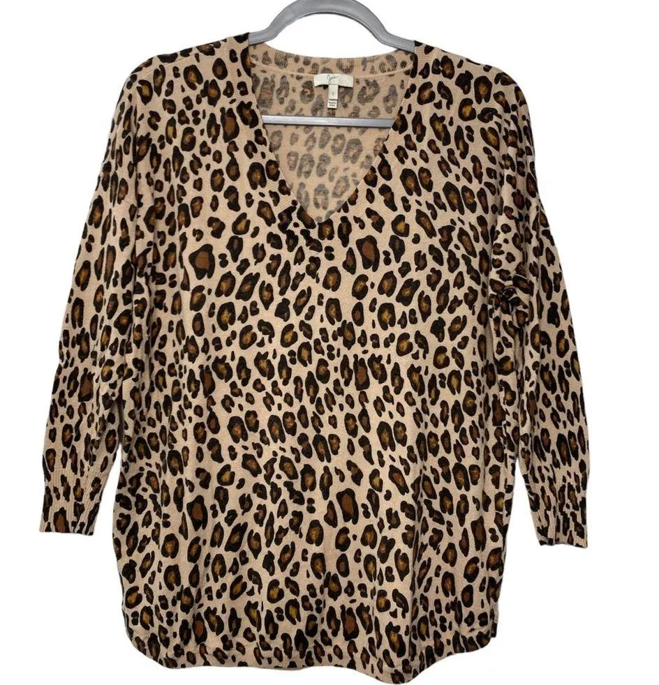 JOIE Leopard Women’s Small Wool Cashmere Sweater Neutral Warm Natural Fibers - Image 2