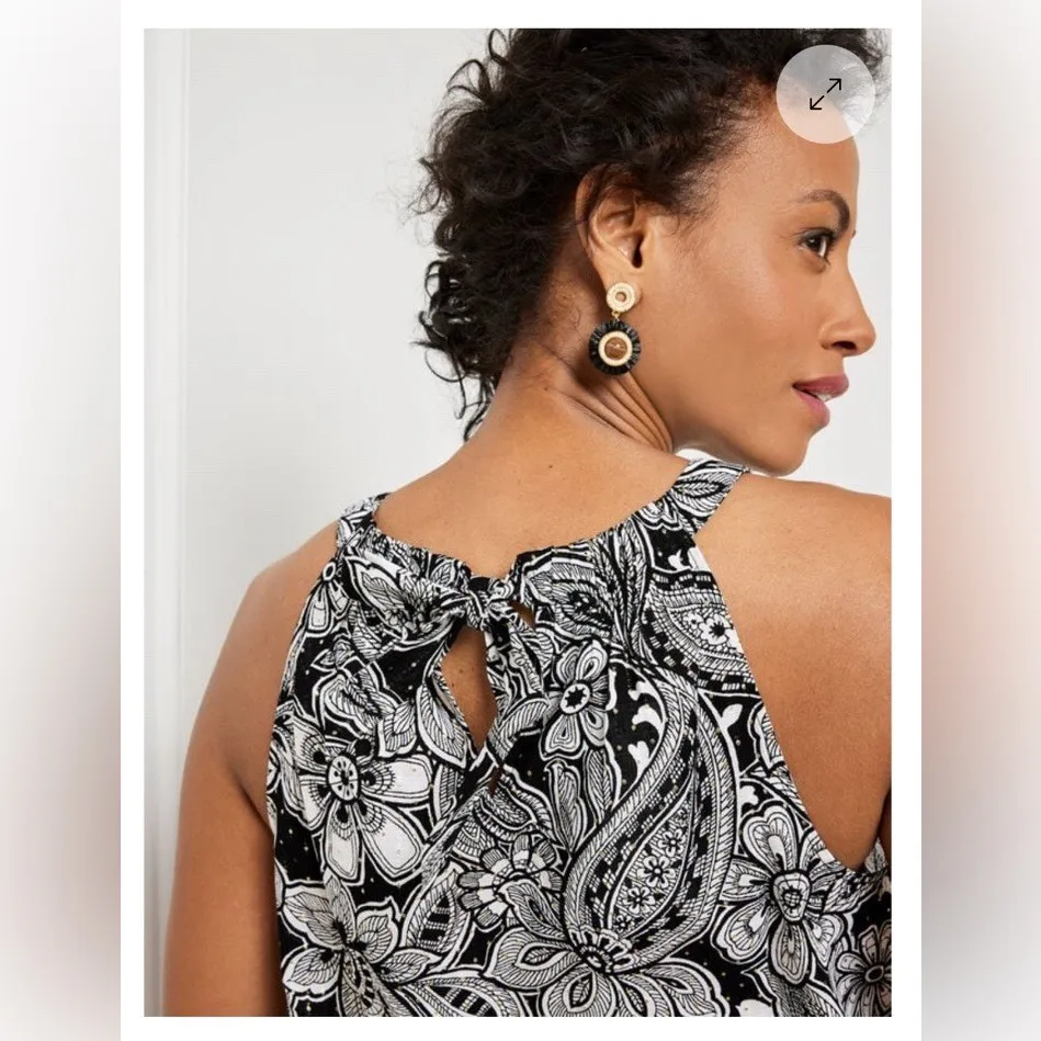 Talbots Plus Sz 1X Etched Paisley Halter Top Black White Metallic Gold Blouse - Image 2