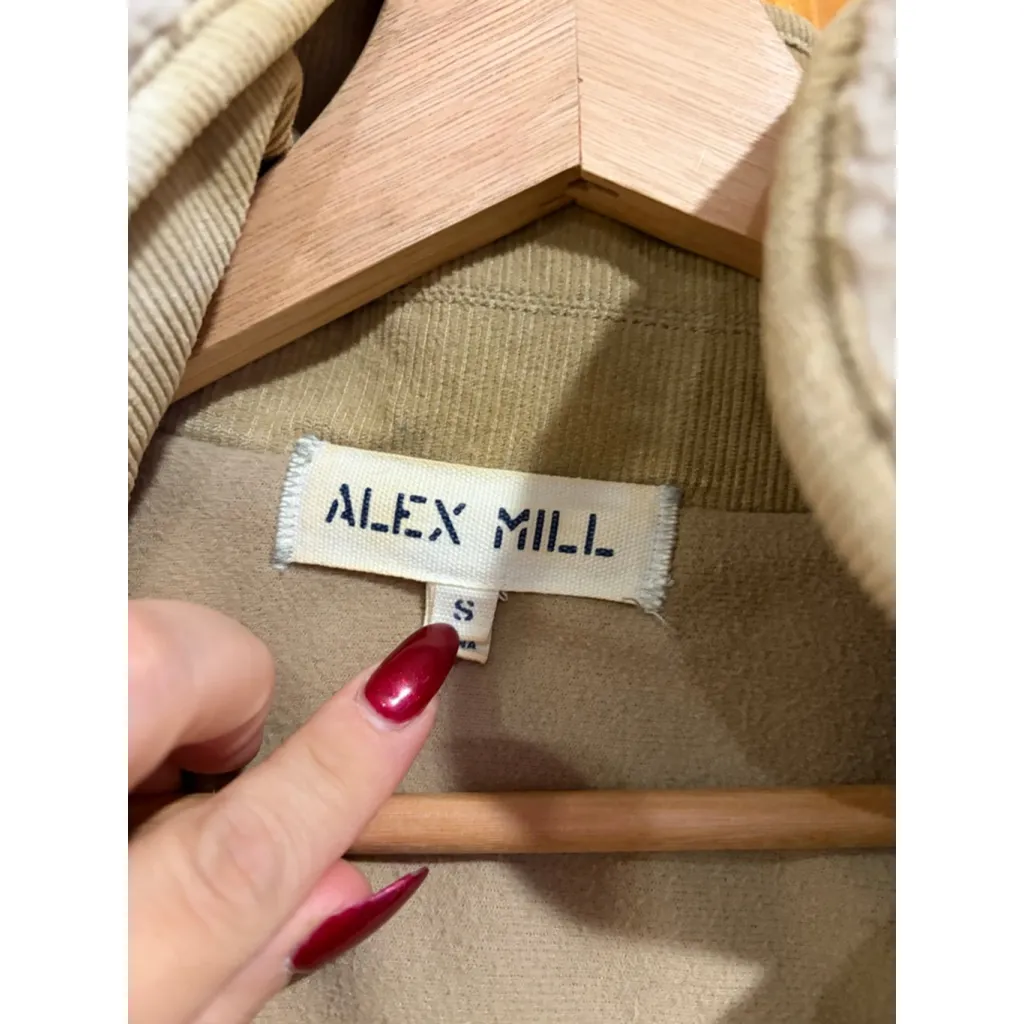 Alex Mill High Pile Fleece Jacket Beige Natural Corduroy Trim Patch Pocket - Image 4