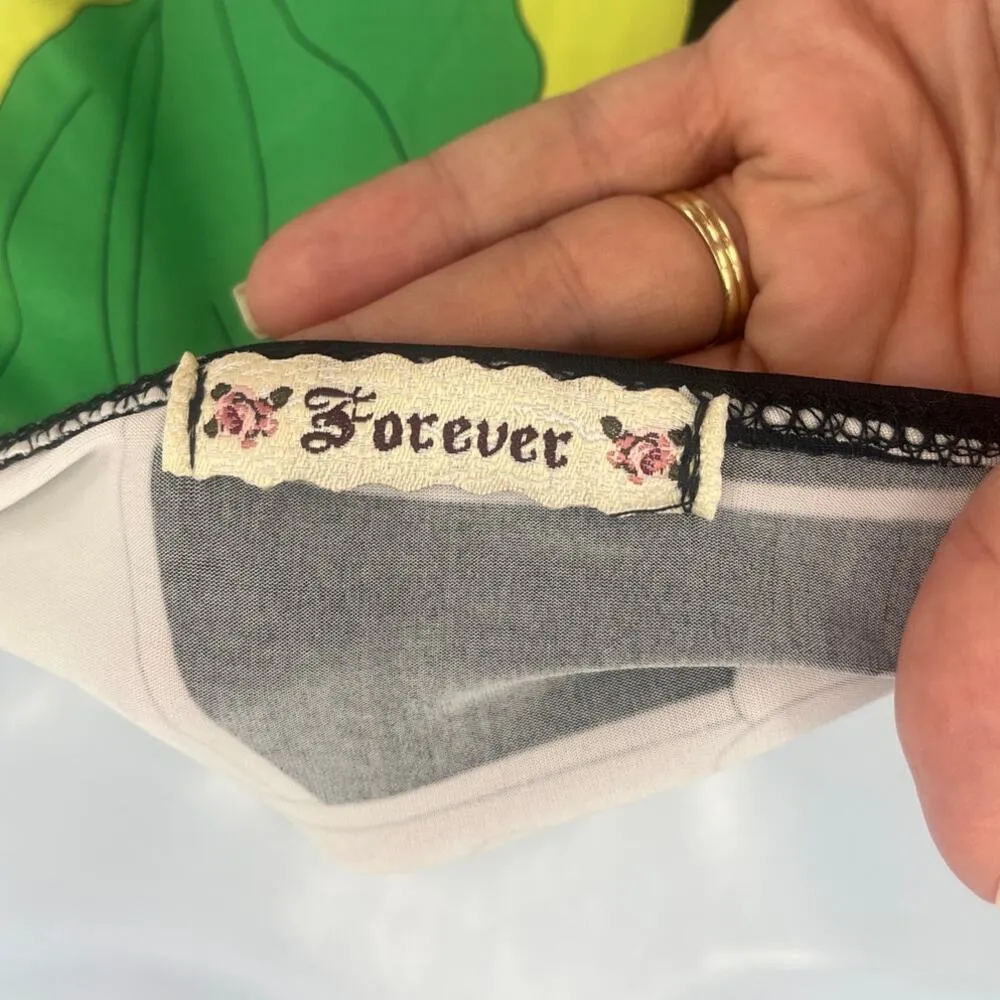 Vintage Forever Y2K Halter Top Sz L Daisy Retro Hippie Pinup 90s Ruched Babydoll Black Size L - Image 8