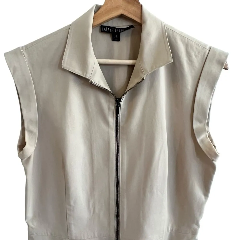 Lafayette 148 Womens Sheath Dress Size 8 Neutral Minimalist Office Siren Capsule Tan - Image 2