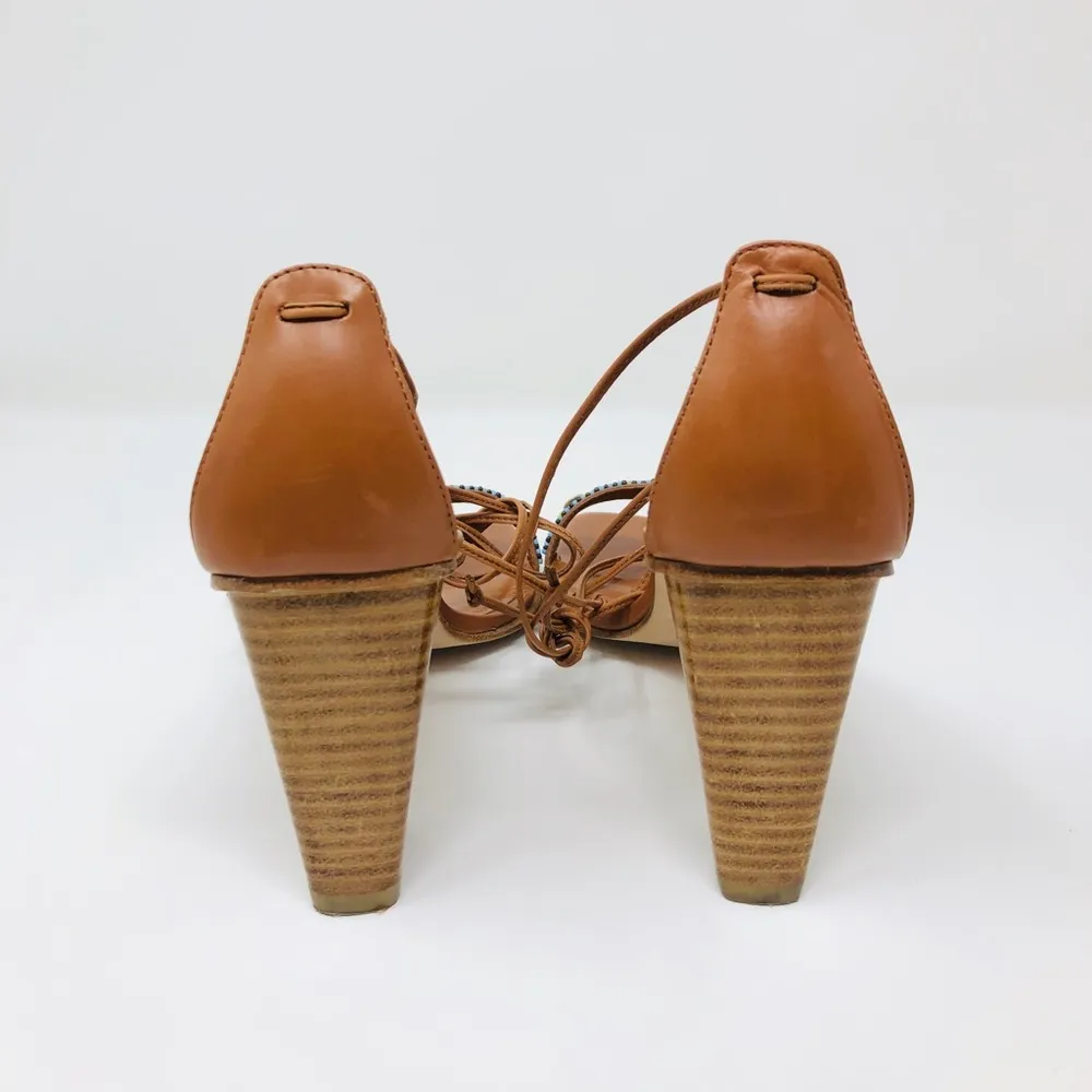 PELLA  tan leather ankle wrap sandals - Image 4