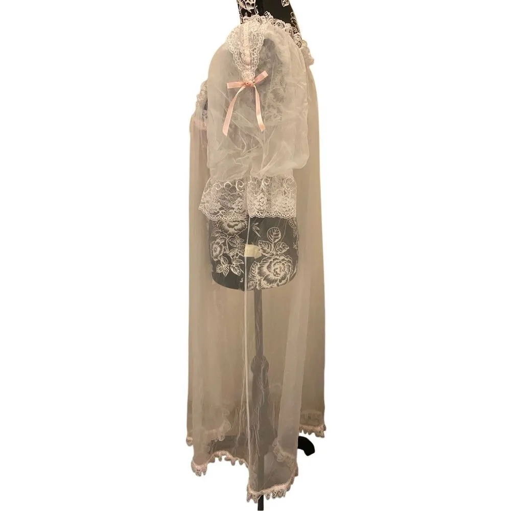 Juliana 2 Pc Lace Peignoir Robe Bralette Set Intimates Sheer Bridal Sexy Sleep White - Image 10