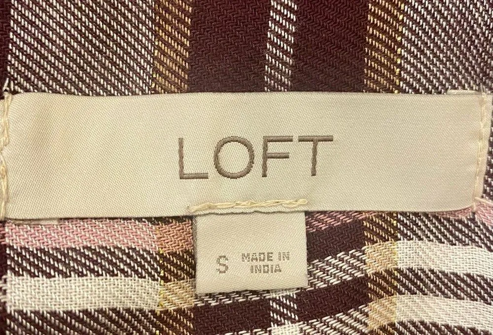 Shimmer Plaid Henley Popover Blouse Plum Size Small - Image 12