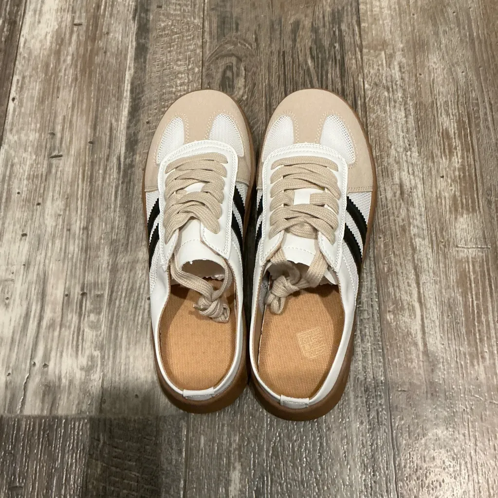 White and Beige Sneakers with Black Stripes EU Size 40=US Size 9 - Image 8