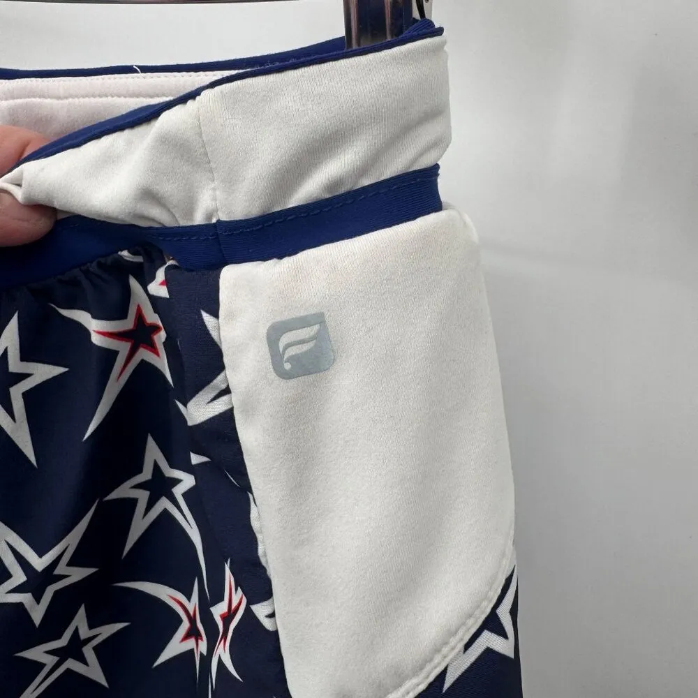 Fabletics Riho Shorts Womens Medium Blue Red White Polyester Start Pattern Draws - Image 8