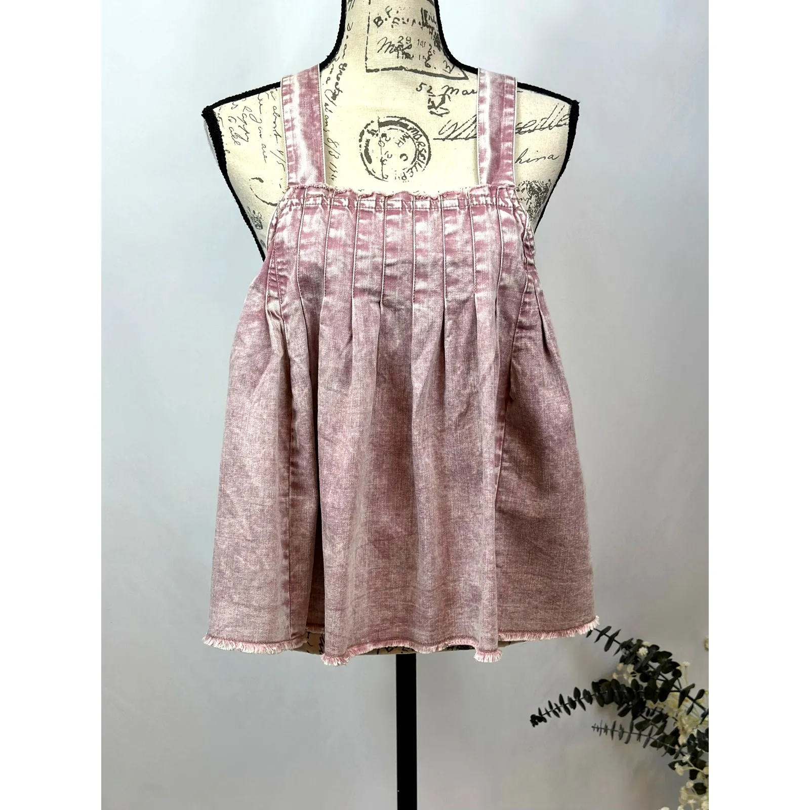 Free People Marina Denim Babydoll Crop Top Distressed Purple XL - Image 8