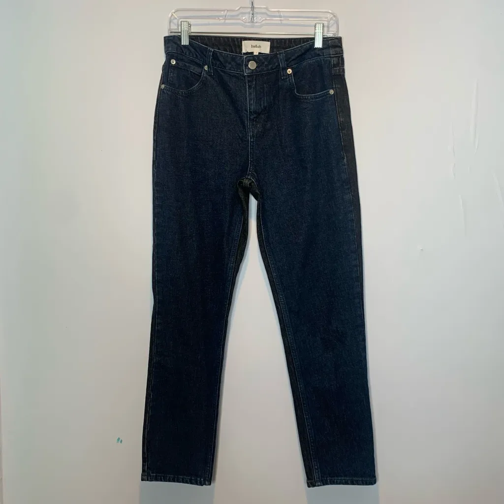Ba&sh The Balm Two Toned Cropped Jeans Straight Leg Dark Blue Black - Image 5