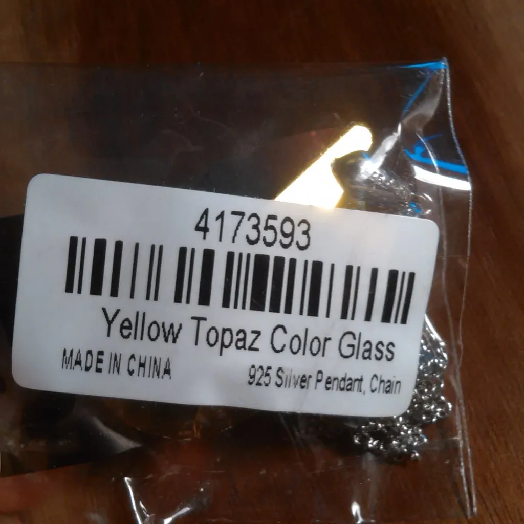 Simulated Yellow Topaz Sterling Silver Pendant With Stainless Steel Chain - Image 14