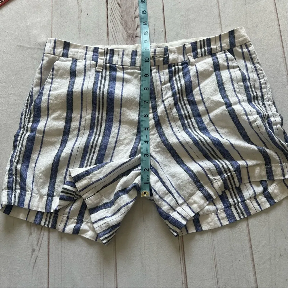 Old Navy Blue Striped Linen Rayon Chino Short Women's Size 6 s Preppy Beachwear - Image 8