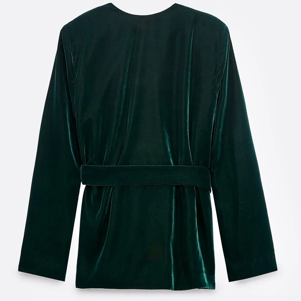Zara NWOT lapel less collarless emerald green belted blazer - Image 5