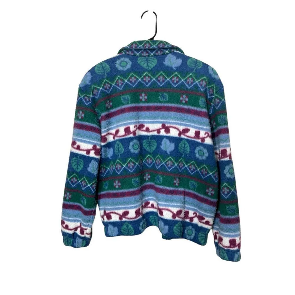 Vintage Teddi‎ 90s Plant Print Zip Up Fleece Jacket Size Large Petite Blue - Image 11